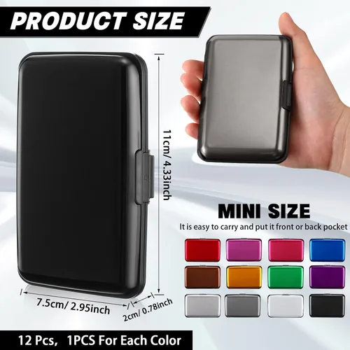 Miniatura 2 de 12 piezas de bloqueo RFID para tarjetas de crédito, mini cartera delgada de aluminio de metal, protector de tarjeta de crédito, funda rígida