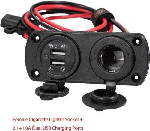 Miniatura 2 de Kit de bricolaje Serie DIY YCIND enchufe hembra para encendedor de cigarrillos con doble carga USB, enchufe de alimentación de 30A de alta