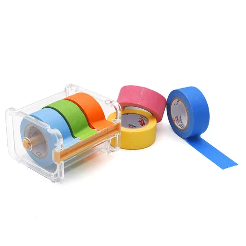 Juego de cinta adhesiva con dispensador, 6 rollos de cinta de arte arcoíris colorida de 1 pulgada x 16.4 yardas para decoración, manualidades y