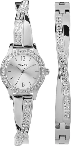 Miniatura 5 de Timex Conjunto de regalo de reloj y pulsera de cristal de 0.748 in para mujer