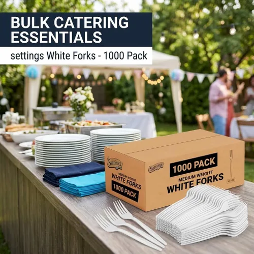 Miniatura 7 de Settings Tenedores de plástico blanco, 1000 unidades, tenedores desechables de alta resistencia, cubiertos de plástico a granel sin BPA