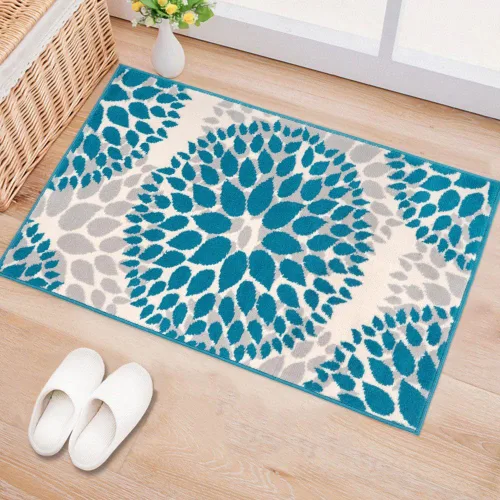 Miniatura 25 de Rugshop Alfombra con diseño moderno de círculos florales amarillos – Elegante, sin desprendimiento, de 2 x 3 pies, para sala de estar, dormitorio
