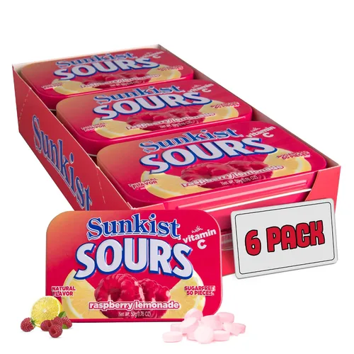 Miniatura 8 de Sunkist Sours Grapeade, vitamina C, caramelo agrio sin azúcar, lata de 1.76 onzas, bandeja de 6