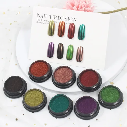 Miniatura 2 de Artdone 16 tarros de polvo de perlas cromadas para uñas plateadas y doradas, espejo iridiscente aurora, pigmento metálico para uñas, pigmento