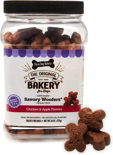 Miniatura 8 de Three Dog Bakery Salados Woof ers in Chicken & Apple - Golosinas bajas en grasa para perros, golosinas de entrenamiento para cachorros con sabor a