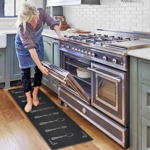 Miniatura 3 de Alfombras y tapetes negros de cocina antideslizantes, lavables, absorbentes, de microfibra, para piso, juego de 2 tapetes de cocina negros