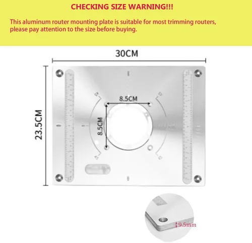 Miniatura 2 de Placa de inserción de mesa de enrutador Placa de aluminio para enrutador de carpintería Placa de montaje de mesa con 2 anillos de 11.811 x 9.252 x