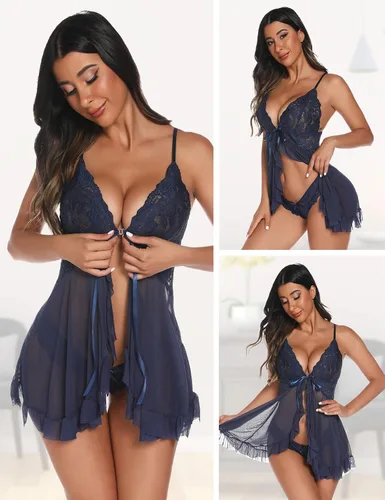 Miniatura 4 de Queenfox Lencería para mujer, camisón de encaje sexy para mujer