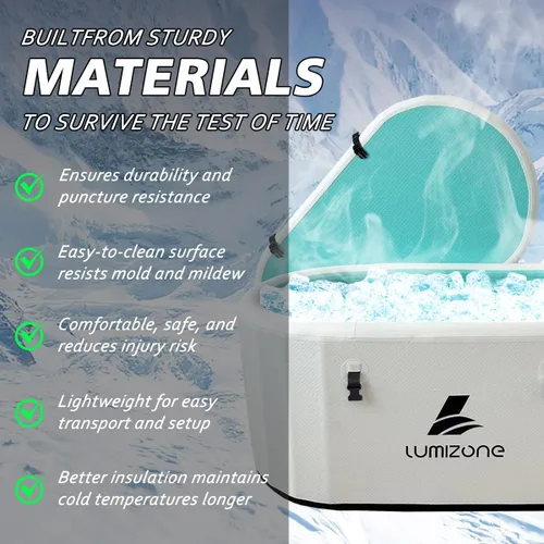 Miniatura 7 de Lumizone Bañera de inmersión fría inflable de 132 galones de capacidad, baño de hielo portátil, compatible con enfriadores de agua con tapa, sellos