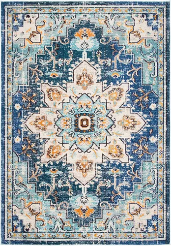 Miniatura 108 de Safavieh Madison Collection (MAD473M) Tapete redondo de 4 pies, azul y azul claro, diseño chic y bohemio desgastado de medallón, no pierde fibras