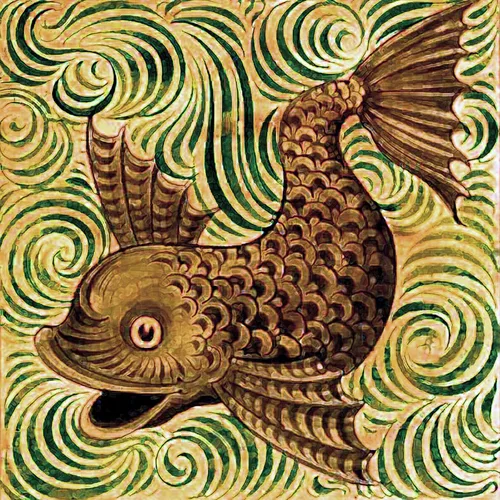 Patrón Peces por William de Morgan acento detras de estufa de azulejos y baño Mural de cocina gama fregadero Splashback un azulejo de cerámica,