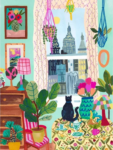 Miniatura 2 de Rompecabezas de 500 piezas para adultos Colección Hygge Gato en la Ventana Rhi James Tablero Azul y Vela de KI Puzzles