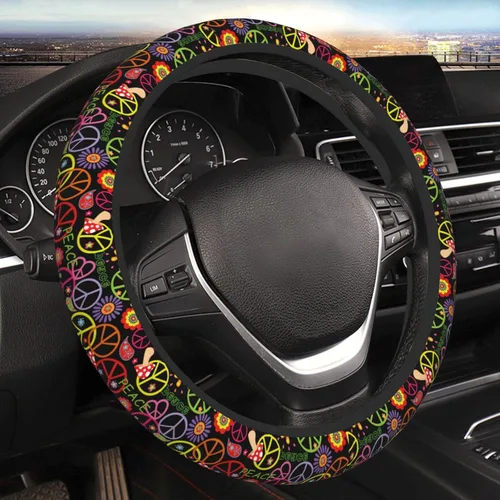 Miniatura 10 de Funda de volante vintage floral hippie de los 70, diseño de hongo retro, cubierta de volante de neopreno antideslizante para mujeres, hombres