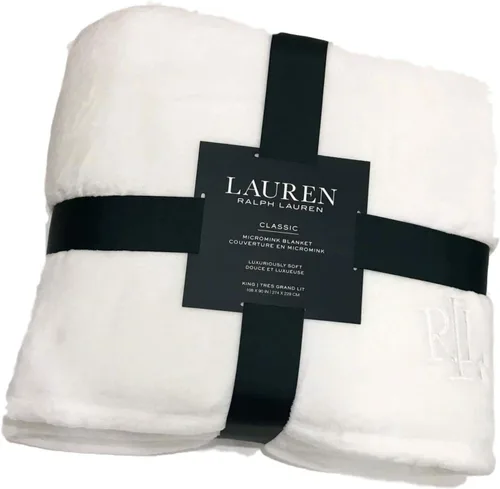 Lauren Ralph Lauren Micromink - Manta de felpa tamaño King de 108 x 90 pulgadas, color crema Hollywood