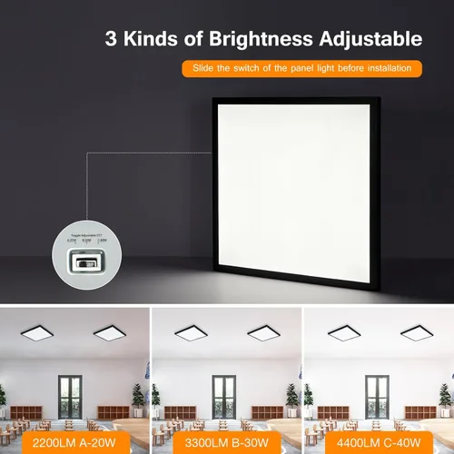 Miniatura 3 de Luces LED de panel de montaje en superficie negras 2x2, 40W-30W-20W y 5000K-4000K-3000K seleccionables, regulables de 0-10V, cuadradas, para cocina