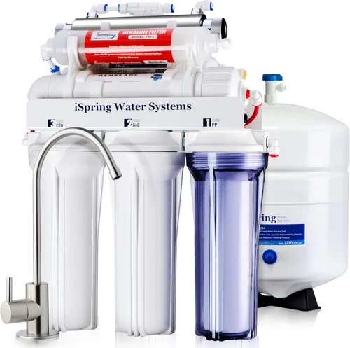 iSpring RCC7AK-UV, certificado NSF, sistema de filtración de agua de ósmosis inversa de 7 etapas para debajo del fregadero con remineralización