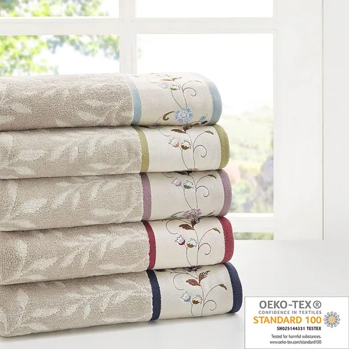 Miniatura 6 de Madison Park Serene - Juego de toallas de baño 100% algodón con diseño floral lujoso bordado en algodón jacquard, toallas decorativas para baño