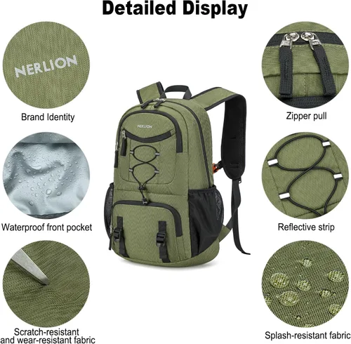Miniatura 7 de Nerlion - Mochila ligera plegable de 35L para senderismo, mochila de viaje para hombres y mujeres, impermeable, para acampar al aire libre, mochila