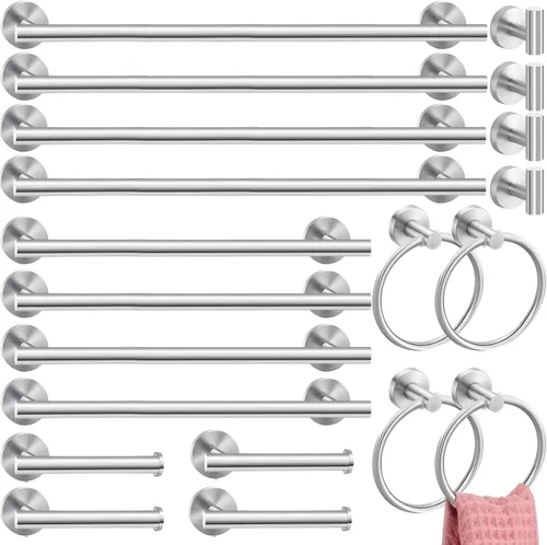 Miniatura 9 de Gisafai Juego de 15 accesorios de baño de níquel cepillado, toalleros plateados para baño, acero inoxidable SUS304 de 23.6 pulgadas, soporte