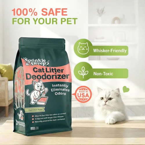 Miniatura 5 de Sprinkle & Sweep Desodorizador de Caja de Arena – Desodorizante de arena para gatos no tóxico y seguro para gatitos – Elimina instantáneamente