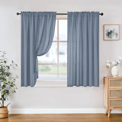 Miniatura 46 de HOMEIDEAS Cortinas Transparentes de Privacidad Blancas No Transparentes, 52 X 45 Pulgadas de Largo 2 Paneles Cortinas Transparentes Filtradoras
