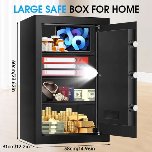 Miniatura 2 de Caja fuerte grande de 5.2 pies cúbicos para el hogar, impermeable, impermeable, con teclado digital, llaves de repuesto, sistema de alarma y 3