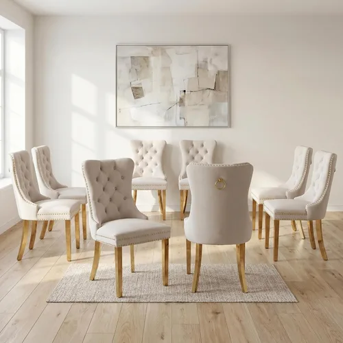 Miniatura 66 de OVENTA Juego de 4 sillas de comedor modernas tapizadas copetudas, terciopelo negro y gris y cuero con patas de madera maciza, sillas de cocina