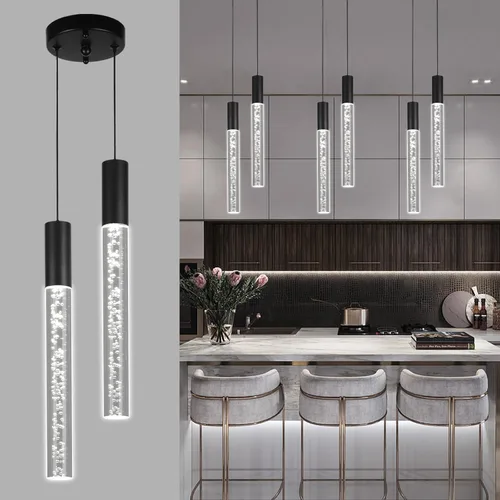 Miniatura 15 de Moderna lámpara colgante dorada, 1 luz LED colgante de 3 colores, cable acrílico, luces colgantes de techo ajustables para cocina, isla, sala