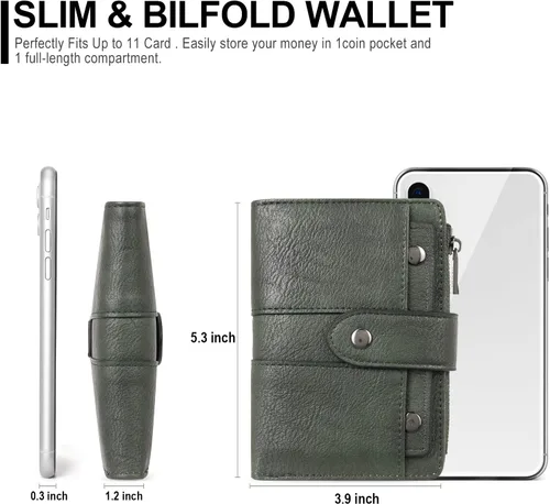 Miniatura 2 de CLUCI Cartera pequeña para mujer, de cuero, plegable, multitarjeta, organizador de diseñador, moneda con cremallera y ventana de identificación