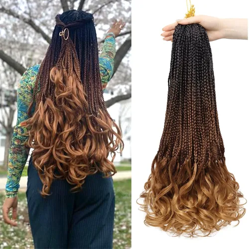 Miniatura 44 de Trenzas de ganchillo rizadas francesas de 22 pulgadas, 8 paquetes, trenzas de caja diosa grises para mujeres, de ganchillo pre-trenzadas con Trenzas