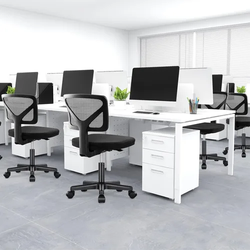 Miniatura 2 de DUMOS Sillas de oficina sin brazos con ruedas, ergonómicas ajustables para escritorio en casa, silla giratoria con ruedas, sin brazos, cómoda malla