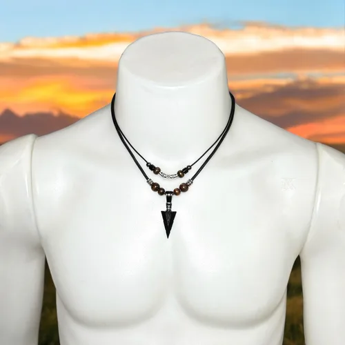 Miniatura 7 de Collar de doble capa con colgante de acero inoxidable para hombre, collar de cadena con colgante de punta de lanza fresca