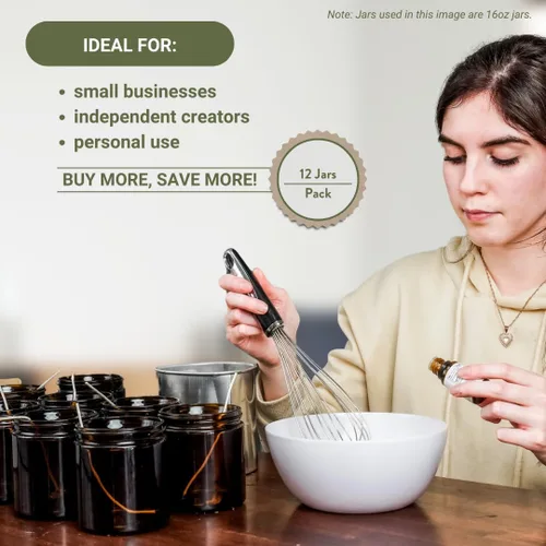 Miniatura 6 de Tarro de vidrio ámbar de 1 onza – 12 paquetes, tarros redondos vacíos sin plomo para productos de belleza, loción y polvos – Tapa negra – Tarros
