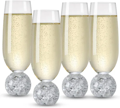 Miniatura 10 de Hanjue Juego de 4 copas de champán de cristal sin plomo, copas de champán transparentes de 7 onzas, ideales para regalos, fiestas, bodas, Navidad