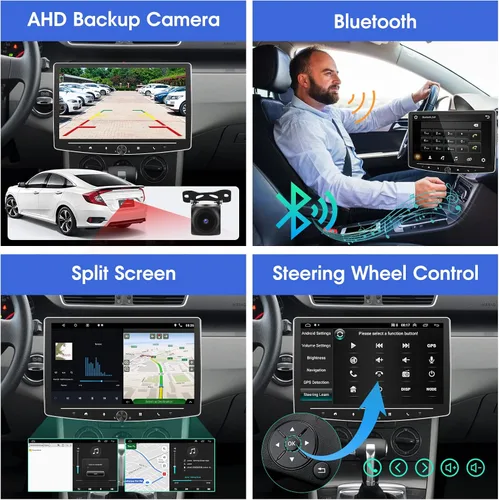 Miniatura 5 de [2G+64G] 10 pulgadas Android 13 pantalla táctil DIN simple coche estéreo giratorio Carplay Radio con cable/inalámbrico Carplay y Android Auto