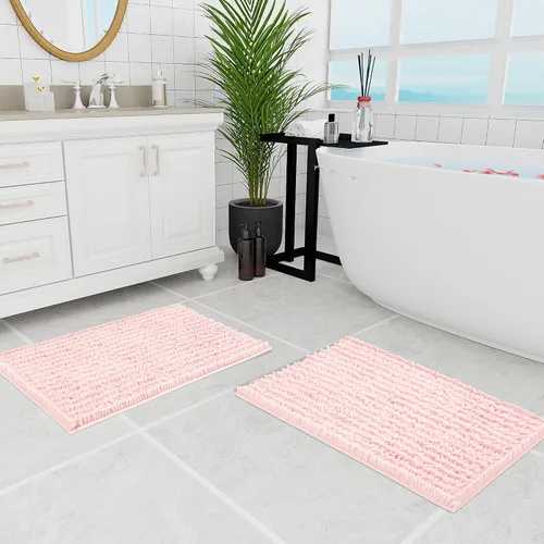 Miniatura 17 de Walensee Alfombra de baño antideslizante (24x17 pulgadas, rosa polvoriento) absorbente de agua, súper suave, lanuda de felpilla, lavable a máquina