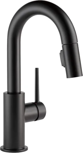Delta Faucet Trinsic - Grifo de barra negro mate con rociador extraíble, grifo de fregadero de barra negra de un solo agujero, grifos de barra
