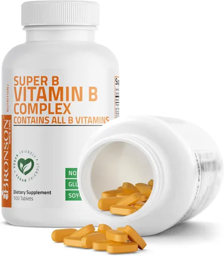 Miniatura 4 de Bronson Complejo de vitamina B (vitamina B1, B2, B3, B6, B9 - ácido fólico, B12), 100 tabletas