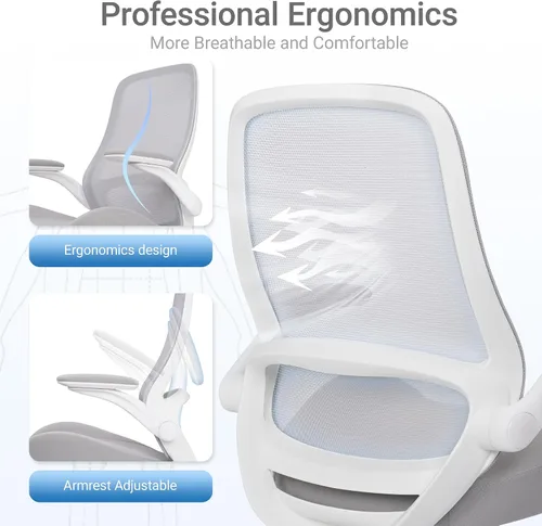 Miniatura 5 de HYLONE Silla de dibujo alta de oficina con reposabrazos abatibles, silla ergonómica para computadora con soporte lumbar, reposapiés ajustable, Gris