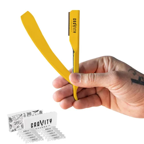 Maquinilla de afeitar recta profesional - Kit de maquinilla de afeitar recta ultra expuesta con 10 cuchillas de gravedad premium, 0.079 in expuestas