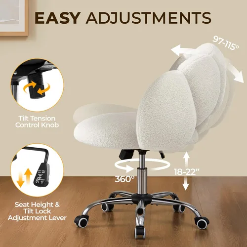 Miniatura 5 de Yaheetech - Silla de escritorio tapizada en bouclé, silla de tocador con forma de nube, silla de oficina en casa ajustable para computadora