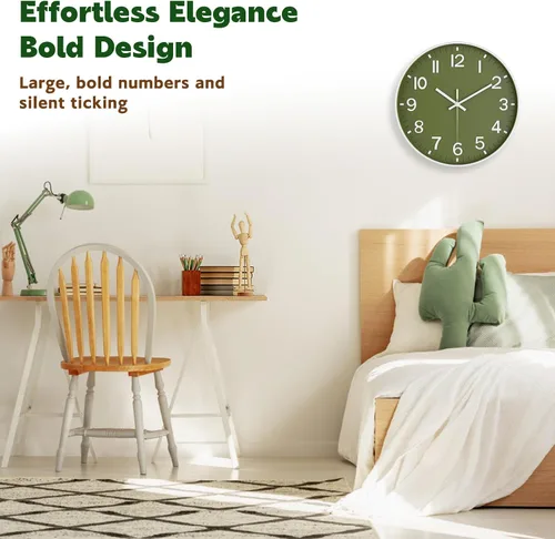 Miniatura 3 de Reloj de pared silencioso sin tictac, funciona con pilas, moderno reloj de pared analógico verde oliva para sala de estar, cocina, oficina