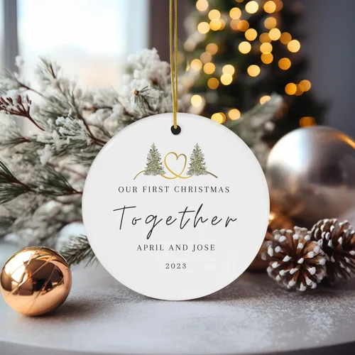 Miniatura 4 de Adorno de Navidad con texto en inglés Our First Christmas Together 2023, adornos personalizados para parejas