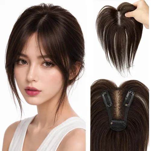 Miniatura 10 de Anemone Extensiones de cabello humano de encaje tejido a mano con clip en extensiones naturales brasileñas para mujer, cubierta recta para pérdida