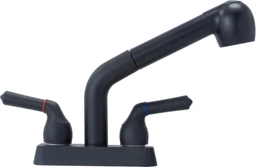 JS Jackson Supplies Grifo extraíble de doble manija, acabado negro, juego de centro de 4 pulgadas, grifo universal de ABS de plástico para fregadero