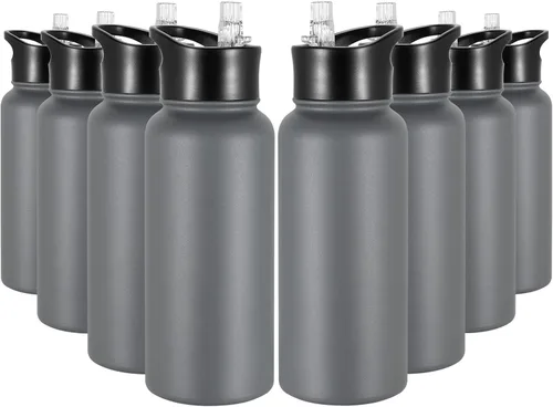 Miniatura 40 de Botella de agua aislada de 64 onzas con tapas de pajita y boquilla, jarra de agua de acero inoxidable de medio galón con mango de paracord, vacío