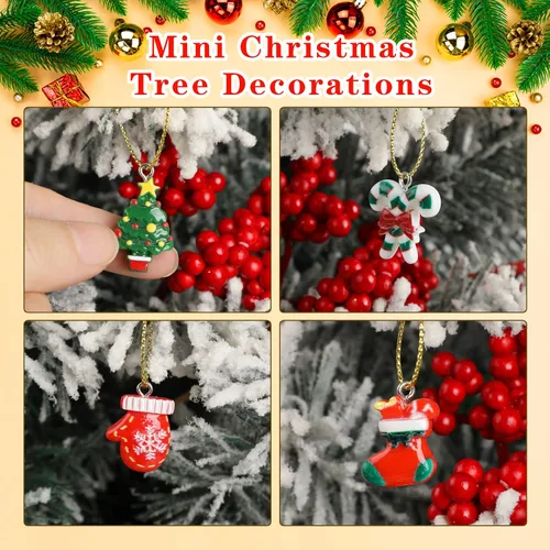 Miniatura 4 de 42 piezas de mini adornos de Navidad, árbol de Navidad de resina en miniatura para decoración de mini árbol de Navidad, juego de adornos decorativos
