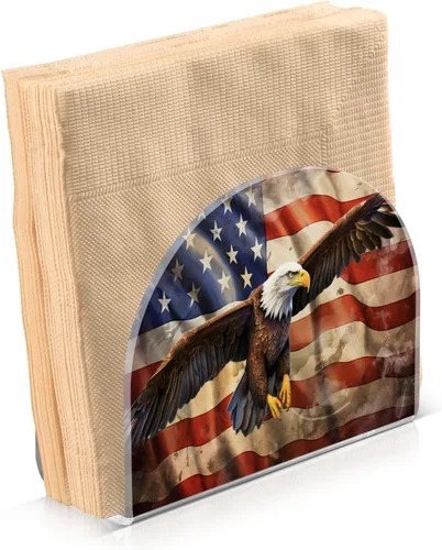 Servilletero vintage con diseño de pájaro con bandera estadounidense para decoración de mesa y cocina, servilleteros de papel acrílico, para