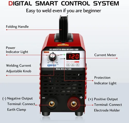 Miniatura 7 de HONE Soldador de Palo 110V, Soldador de Arco de 120Amp de Arranque en Caliente Inteligente Antiadherente Mini Portátil, Soldador ARC de Inversor