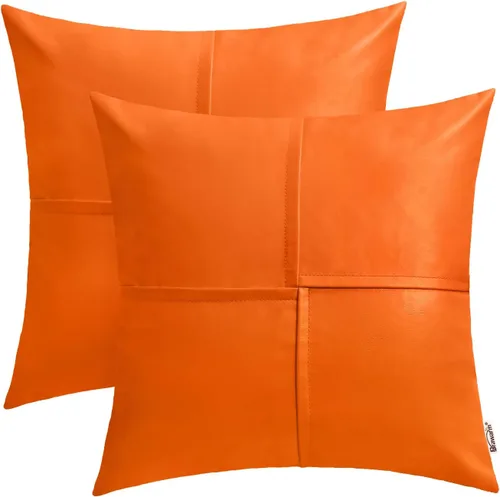 Miniatura 31 de BRAWARM Fundas de almohada de tiro de cuero sintético de 18 x 18 pulgadas, fundas de almohada de cuero marrón foca paquete de 2, almohadas Sello